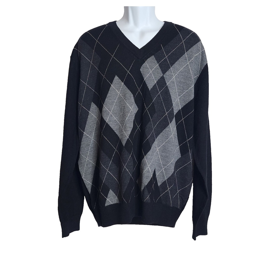 Stephen Tuttle's Merino Wool Argyle  V-Neck Pullover Sweater Men's Size XL